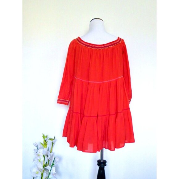 NEW! Free People Sunbeams Off the ShoulderDress Embroidered Boho Red SZ M - Picture 15 of 16